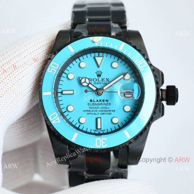 Copy Rolex Blaken Submariner Tiffffany Blue Blacksteel Watch 40mm